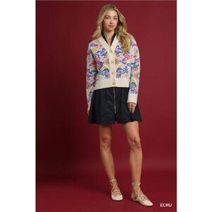 Umgee Floral Button-Up V-Neck Cardigan